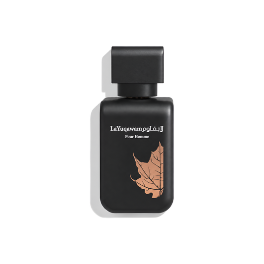 Bottle of Rasasi La Yuqawam EDP fragrance on a white background with soft shadow