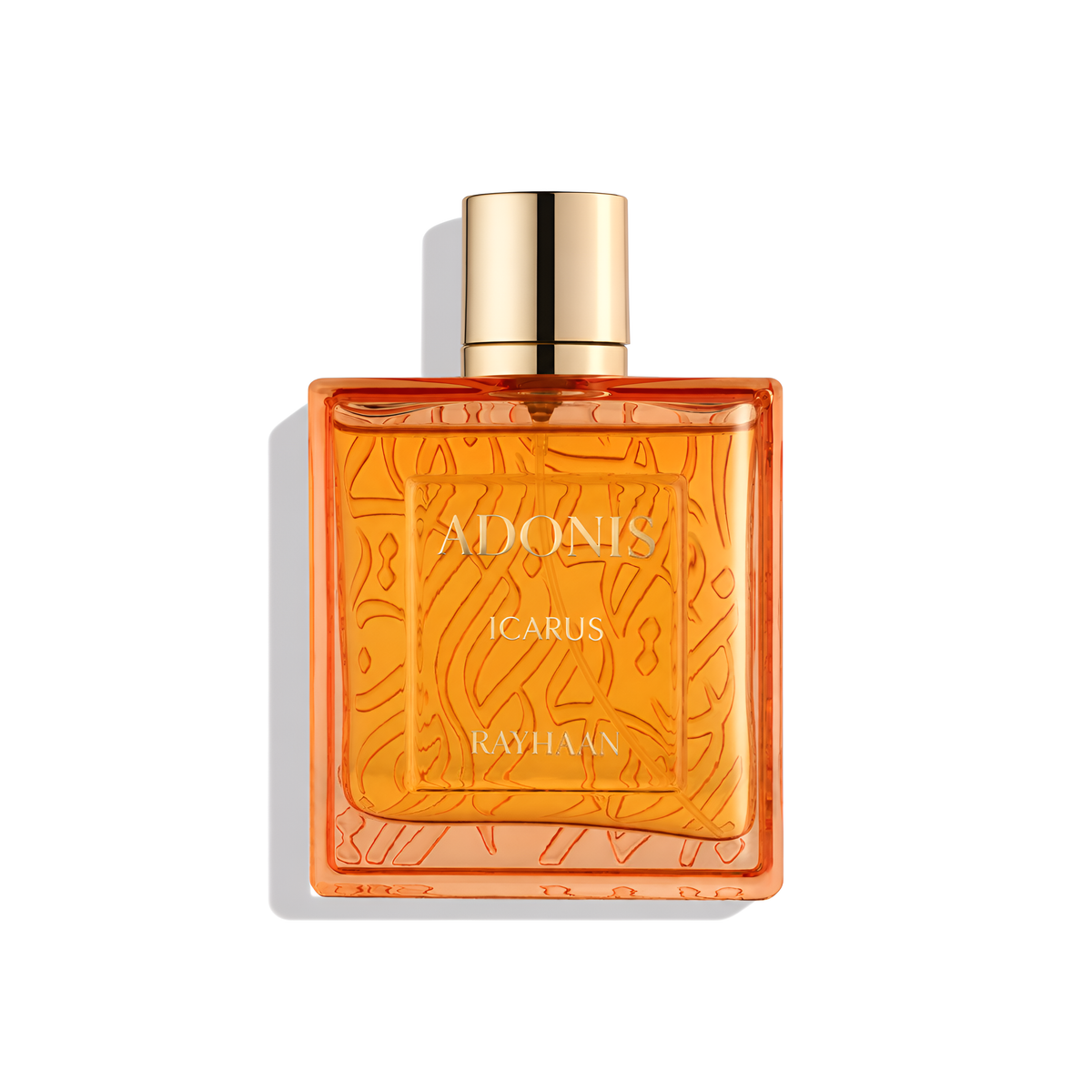 Bottle of Rayhaan Adonis Icarus EDP fragrance on a white background with soft shadow