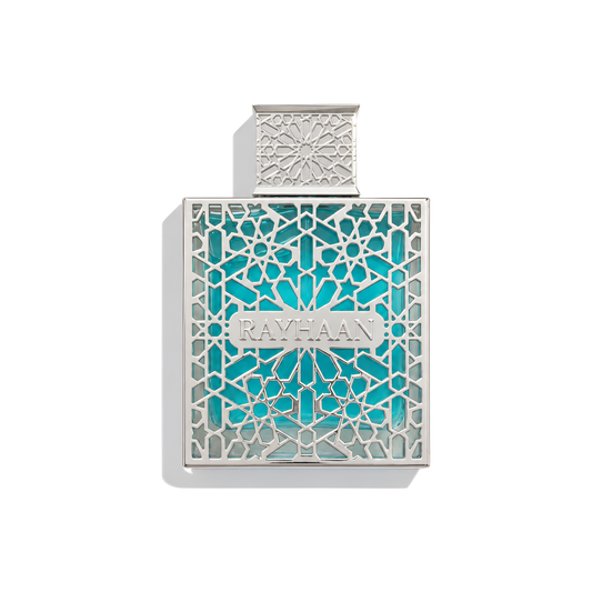 Bottle of Rayhaan Aquatica EDP fragrance on a white background with soft shadow