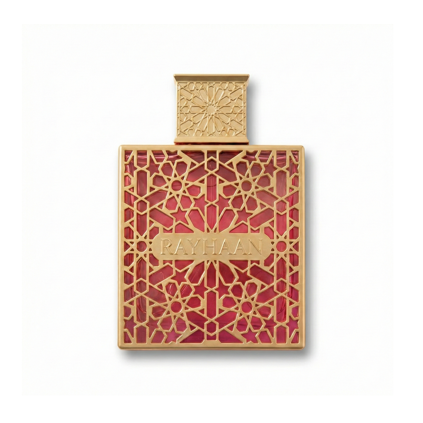 Bottle of Rayhaan Kiss EDP fragrance on a white background with soft shadow