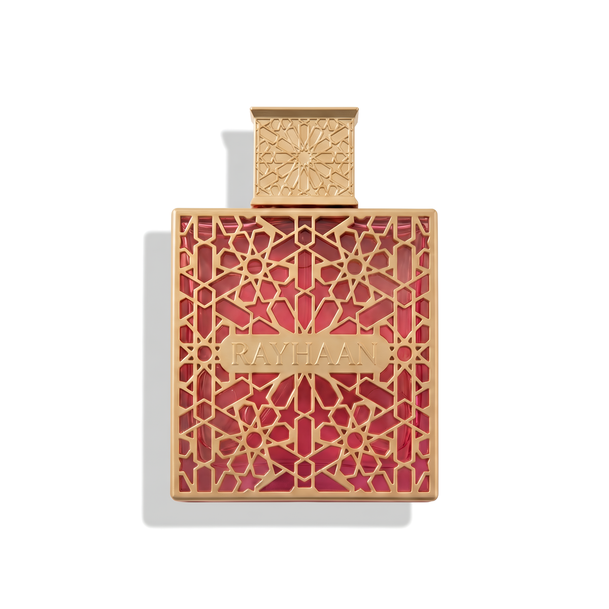 Bottle of Rayhaan Kiss EDP fragrance on a white background with soft shadow