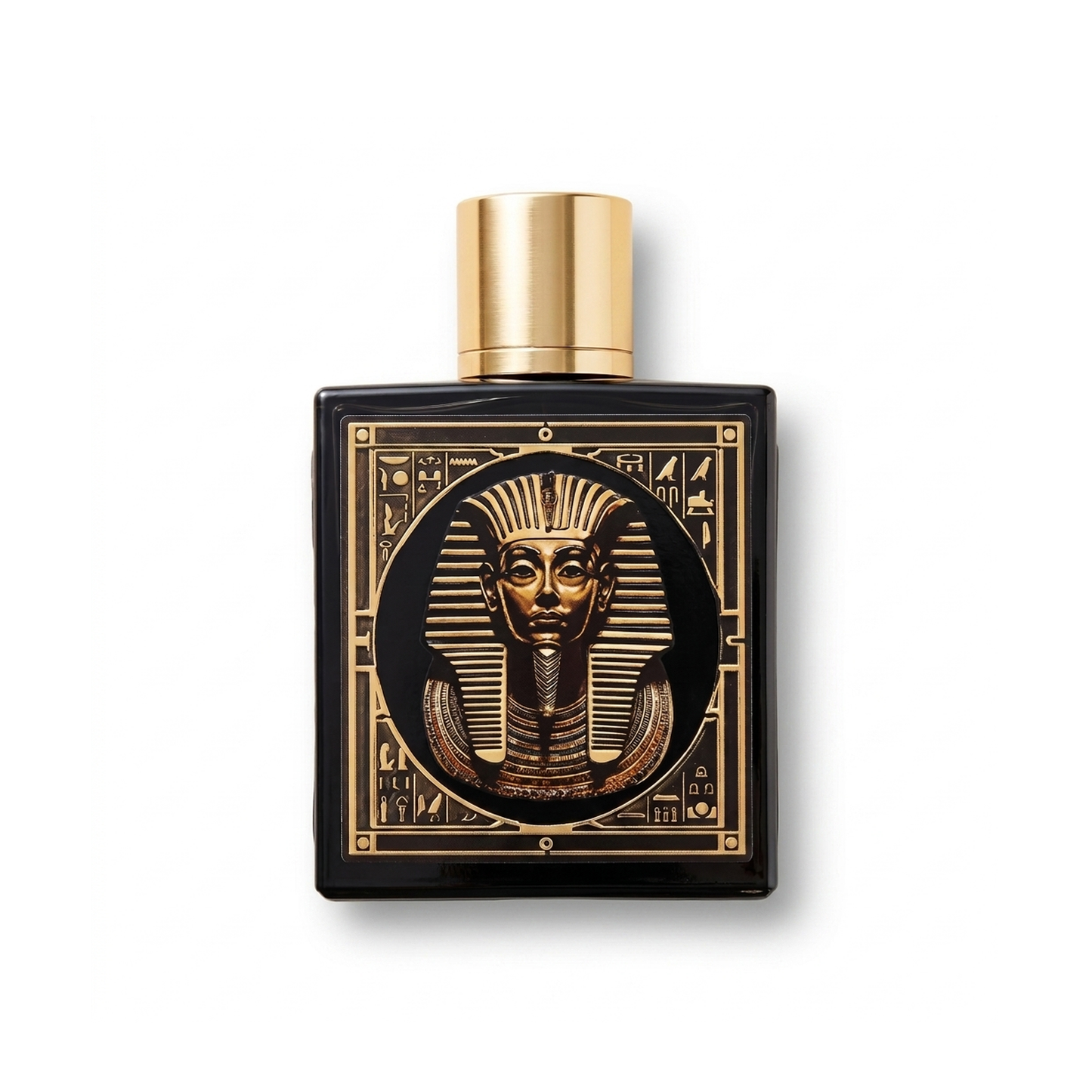 Bottle of Rayhaan Pharaoh EDP fragrance on a white background with soft shadow