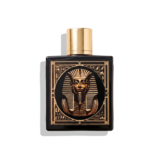 Bottle of Rayhaan Pharaoh EDP fragrance on a white background with soft shadow