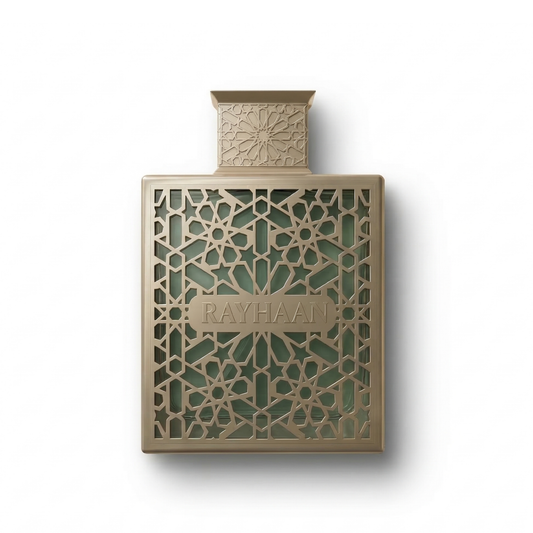Bottle of Rayhaan Terra EDP fragrance on a white background with soft shadow