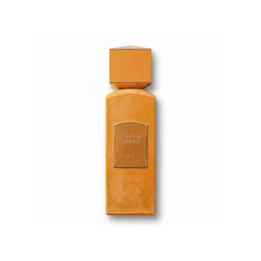 Bottle of Riffs Desert De Sahara EDP fragrance on a white background with soft shadow