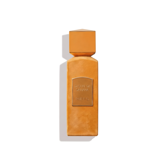 Bottle of Riffs Desert De Sahara EDP fragrance on a white background with soft shadow