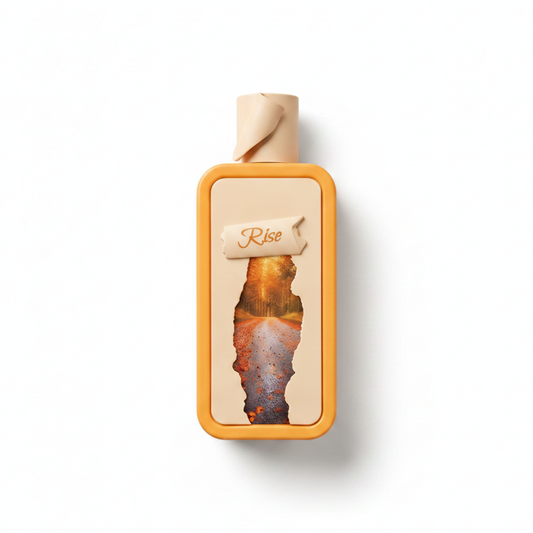 Bottle of Riffs Seasons Rise fragrance on a white background with soft shadow
