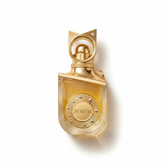 Bottle of Riffs Zenith Extrait fragrance on a white background with soft shadow