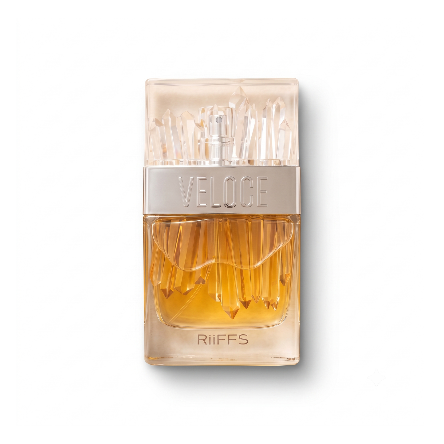 Bottle of Riiffs Veloce EDP fragrance on a white background with soft shadow
