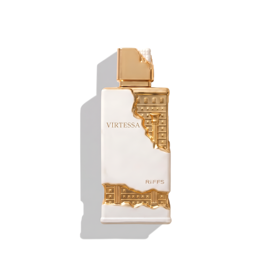 Bottle of Riiffs Virtessa EDP fragrance on a white background with soft shadow