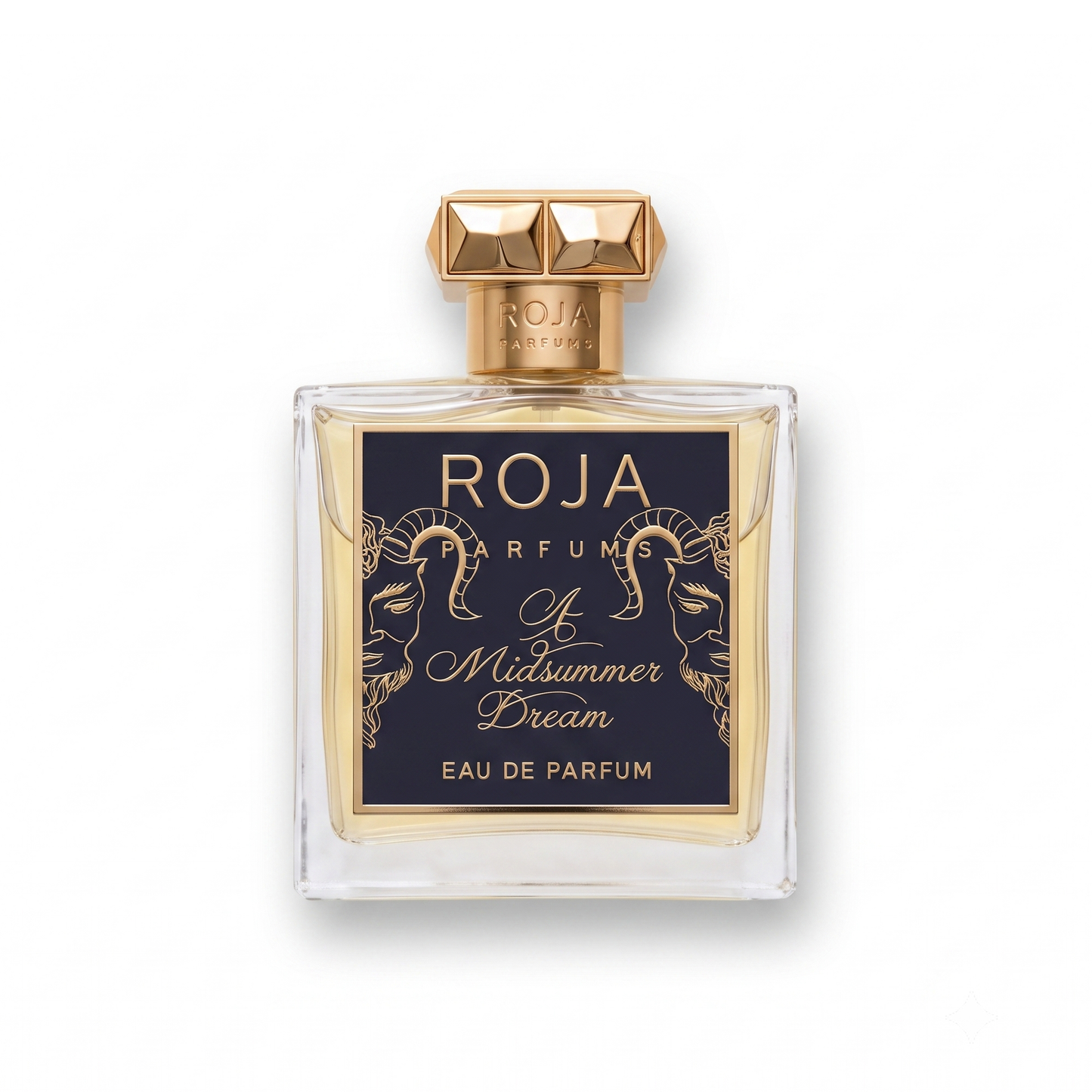 Bottle of Roja Parfums A Midsummer Dream EDP fragrance on a white background with soft shadow