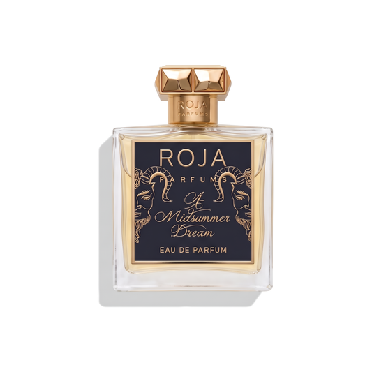Bottle of Roja Parfums A Midsummer Dream EDP fragrance on a white background with soft shadow