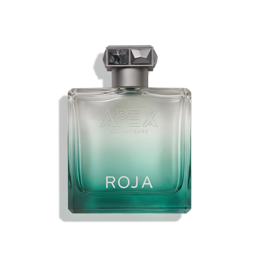 Bottle of Roja Parfums Apex Eau Intense EDP fragrance on a white background with soft shadow