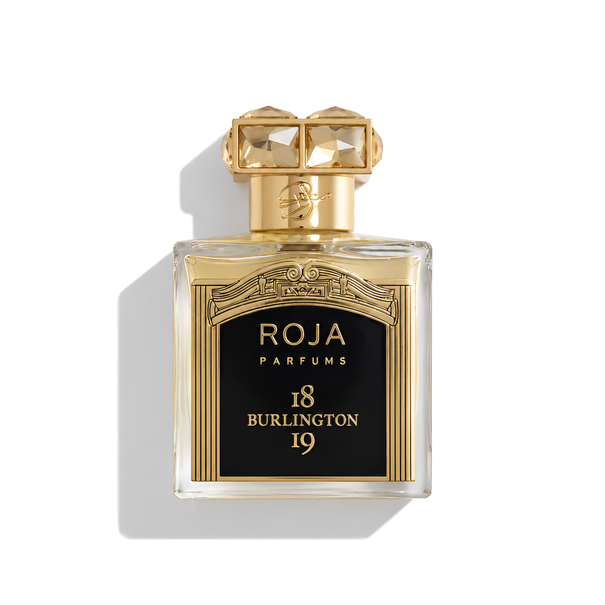 Bottle of Roja Parfums Burlington 1819 EDP fragrance on a white background with soft shadow