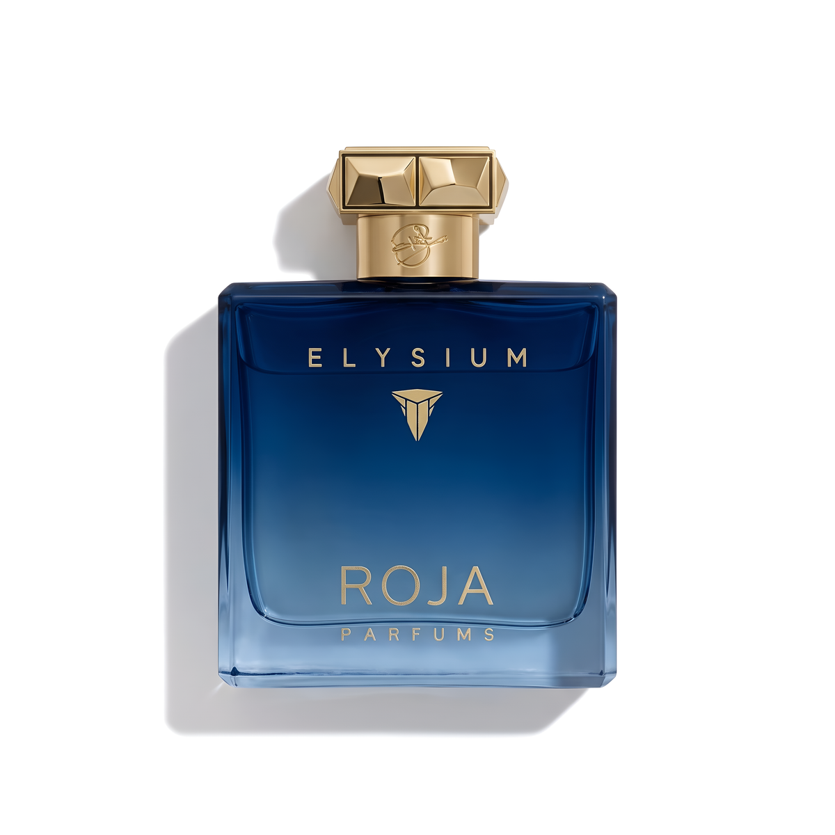Bottle of Roja Parfums Elysium Pour Homme Parfum Cologne fragrance on a white background with soft shadow