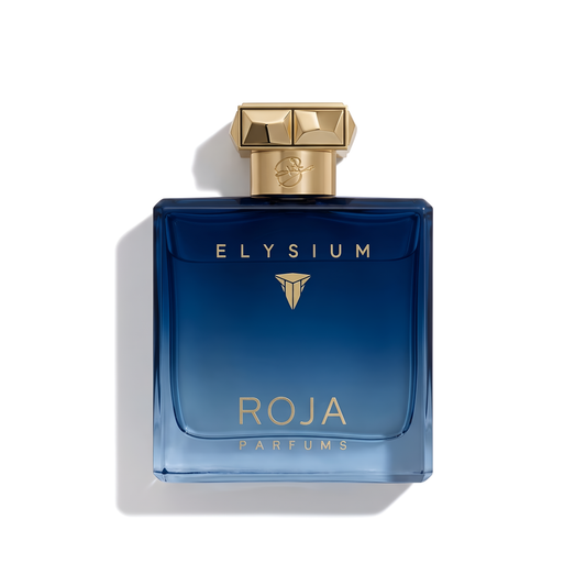 Bottle of Roja Parfums Elysium Pour Homme Parfum Cologne fragrance on a white background with soft shadow