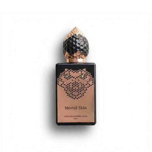 Bottle of SHL 777 Mortal Skin EDP fragrance on a white background with soft shadow