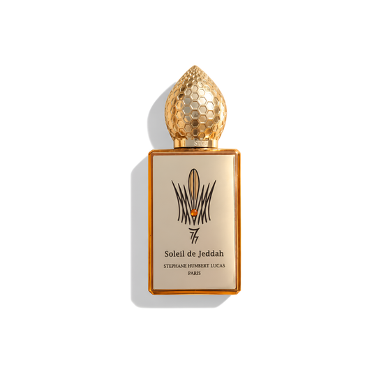 Bottle of SHL 777 Soleil De Jeddah EDP fragrance on a white background with soft shadow