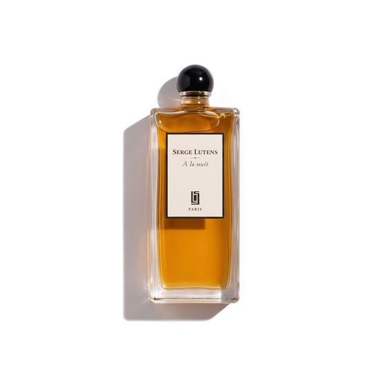 Bottle of Serge Lutens A La Nuit EDP fragrance on a white background with soft shadow