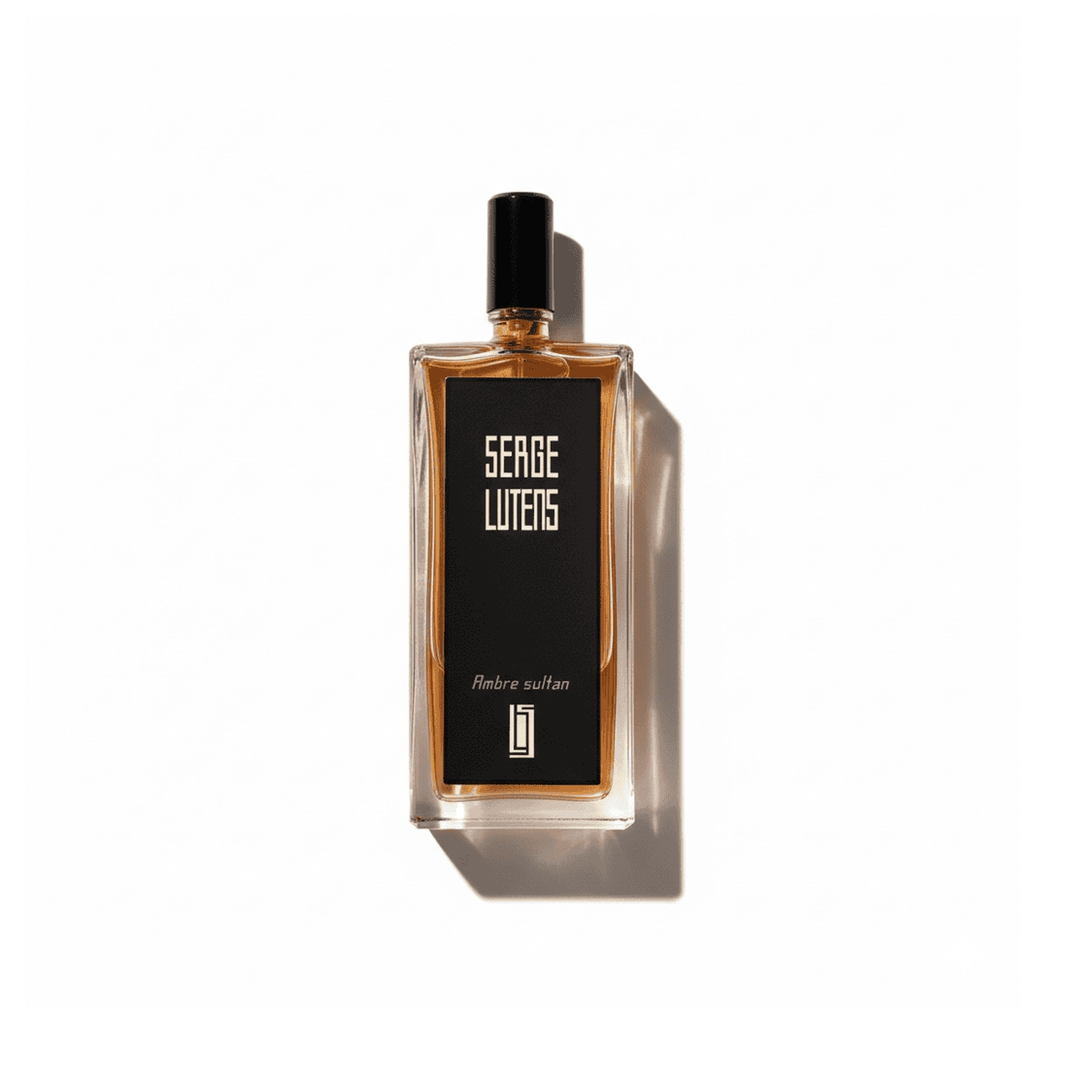 Bottle of Serge Lutens Ambre Sultan EDP fragrance on a white background with soft shadow