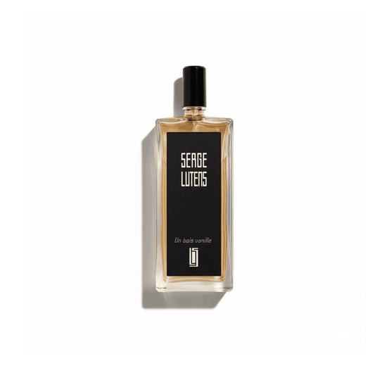 Bottle of Serge Lutens Un Bois Vanille EDP fragrance on a white background with soft shadow