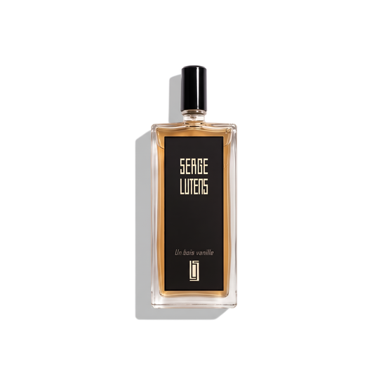 Bottle of Serge Lutens Un Bois Vanille EDP fragrance on a white background with soft shadow