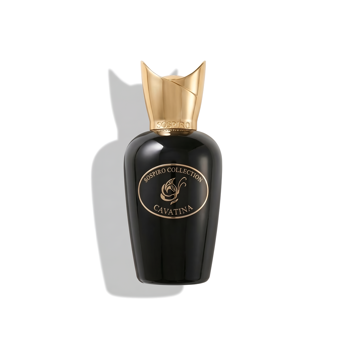 Bottle of Sospiro Cavatina EDP fragrance on a white background with soft shadow