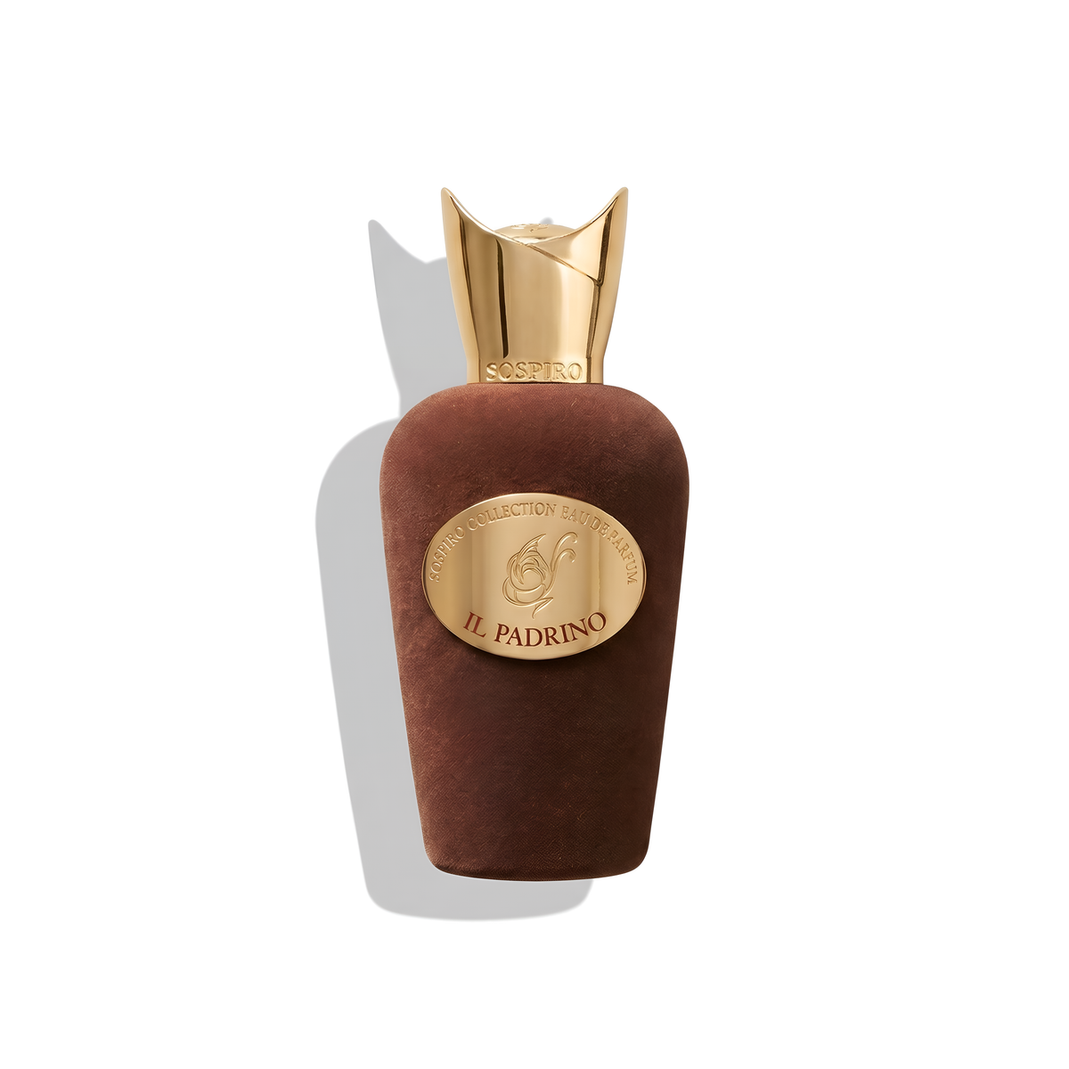 Bottle of Sospiro Il Padrino EDP fragrance on a white background with soft shadow