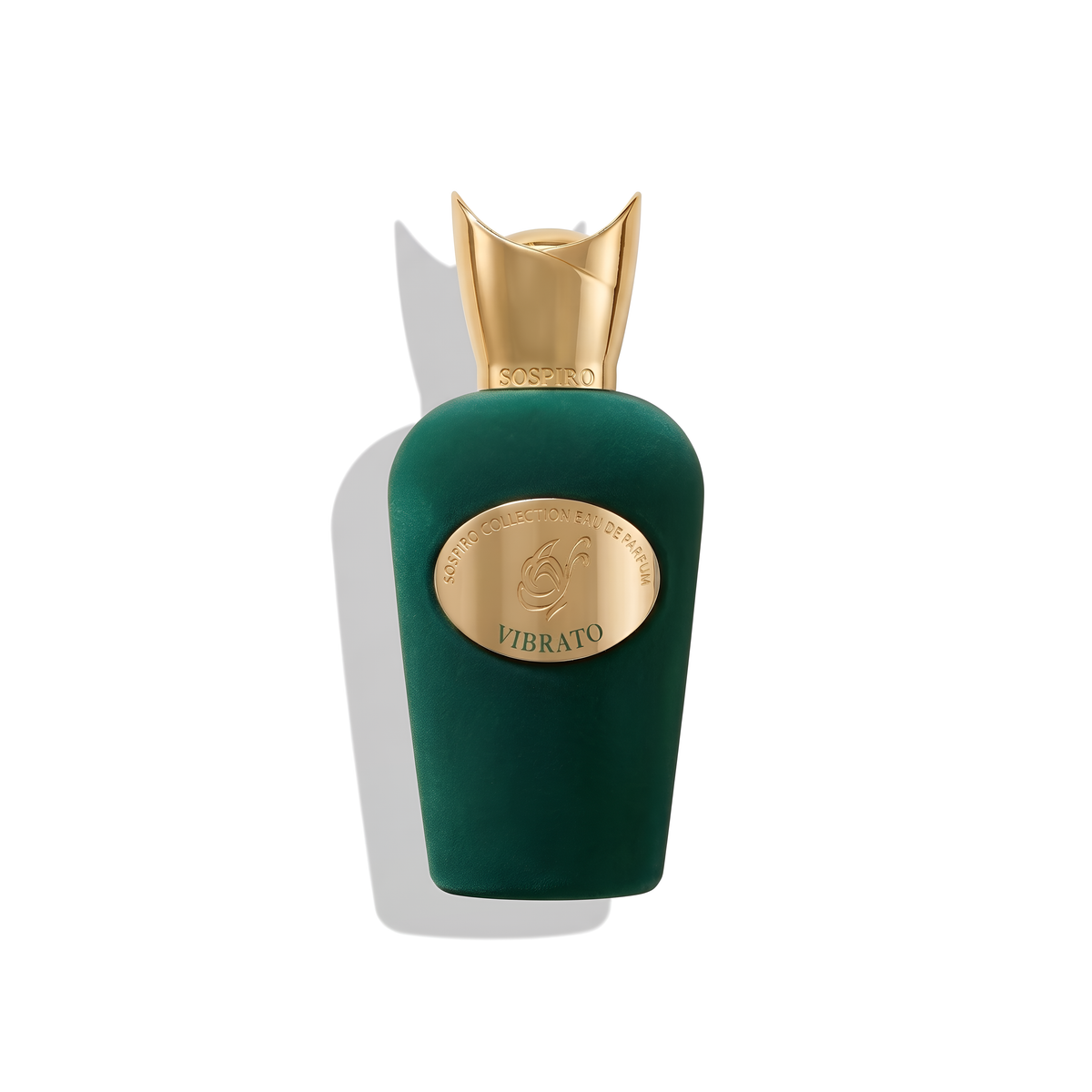 Bottle of Sospiro Vibrato EDP fragrance on a white background with soft shadow