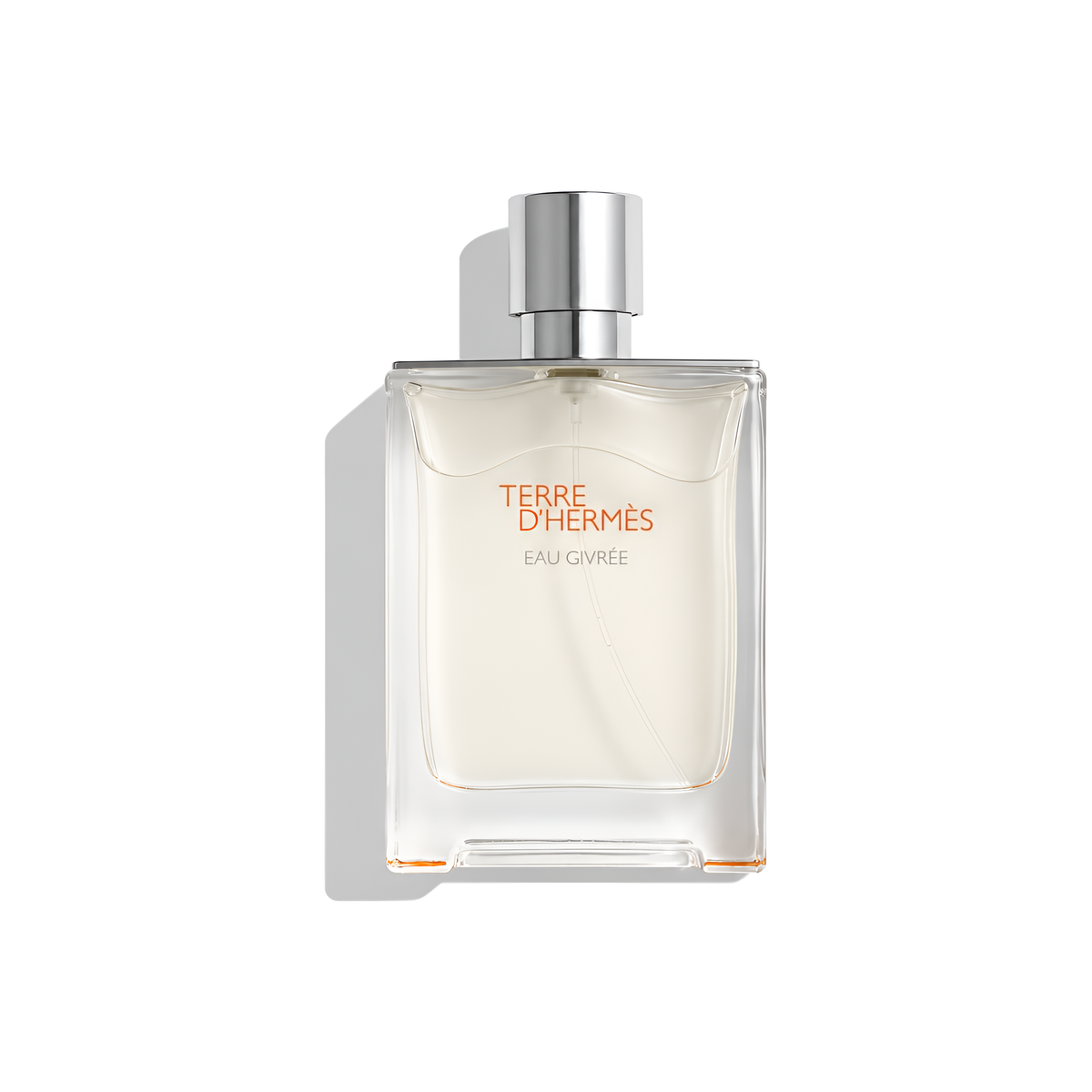 Bottle of Terre D’Hermes Eau Givree EDP fragrance on a white background with soft shadow