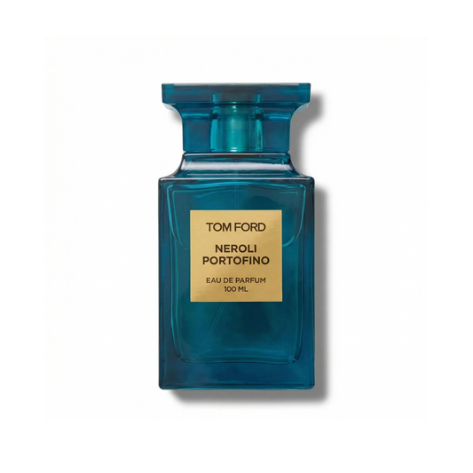 Bottle of Tom Ford Neroli Portofino EDP fragrance on a white background with soft shadow