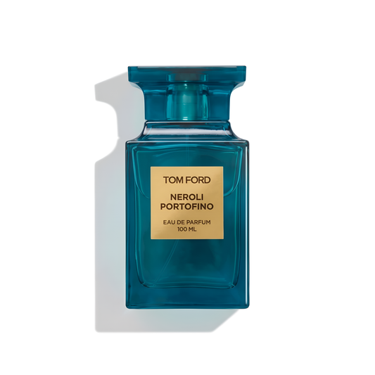 Bottle of Tom Ford Neroli Portofino EDP fragrance on a white background with soft shadow