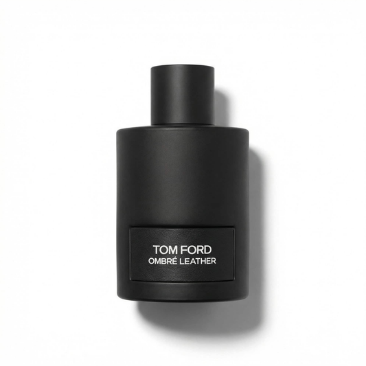 Bottle of Tom Ford Ombre Leather EDP fragrance on a white background with soft shadow