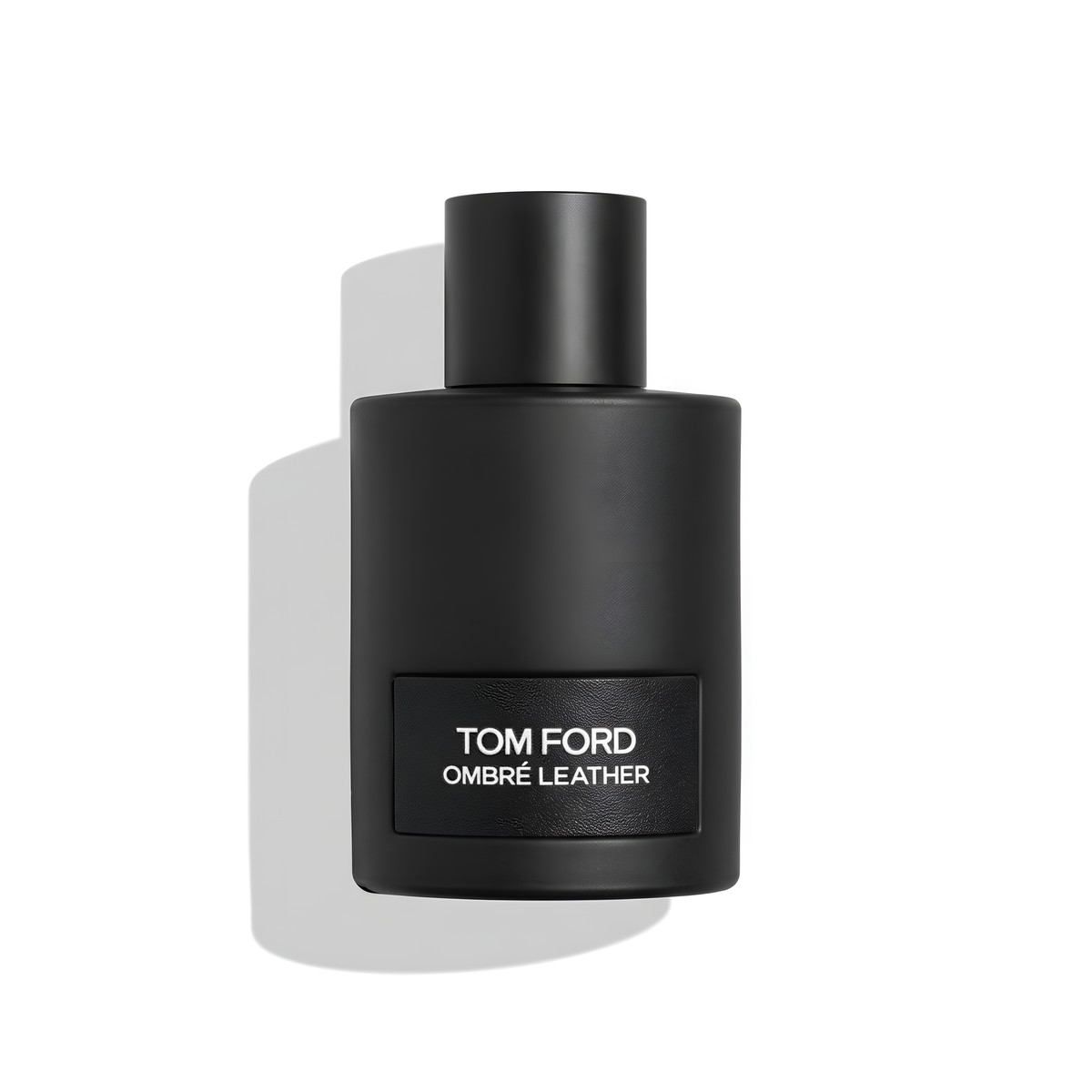Bottle of Tom Ford Ombre Leather EDP fragrance on a white background with soft shadow