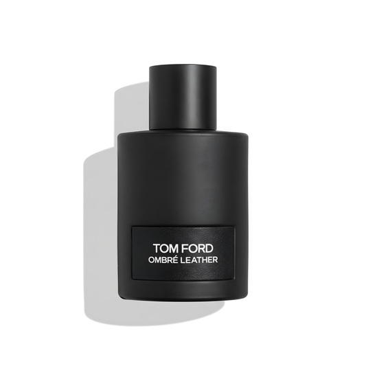 Bottle of Tom Ford Ombre Leather EDP fragrance on a white background with soft shadow