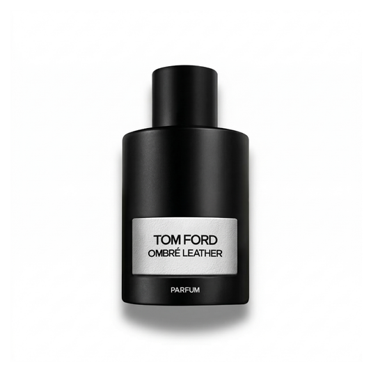 Bottle of Tom Ford Ombre Leather Parfum Parfum fragrance on a white background with soft shadow