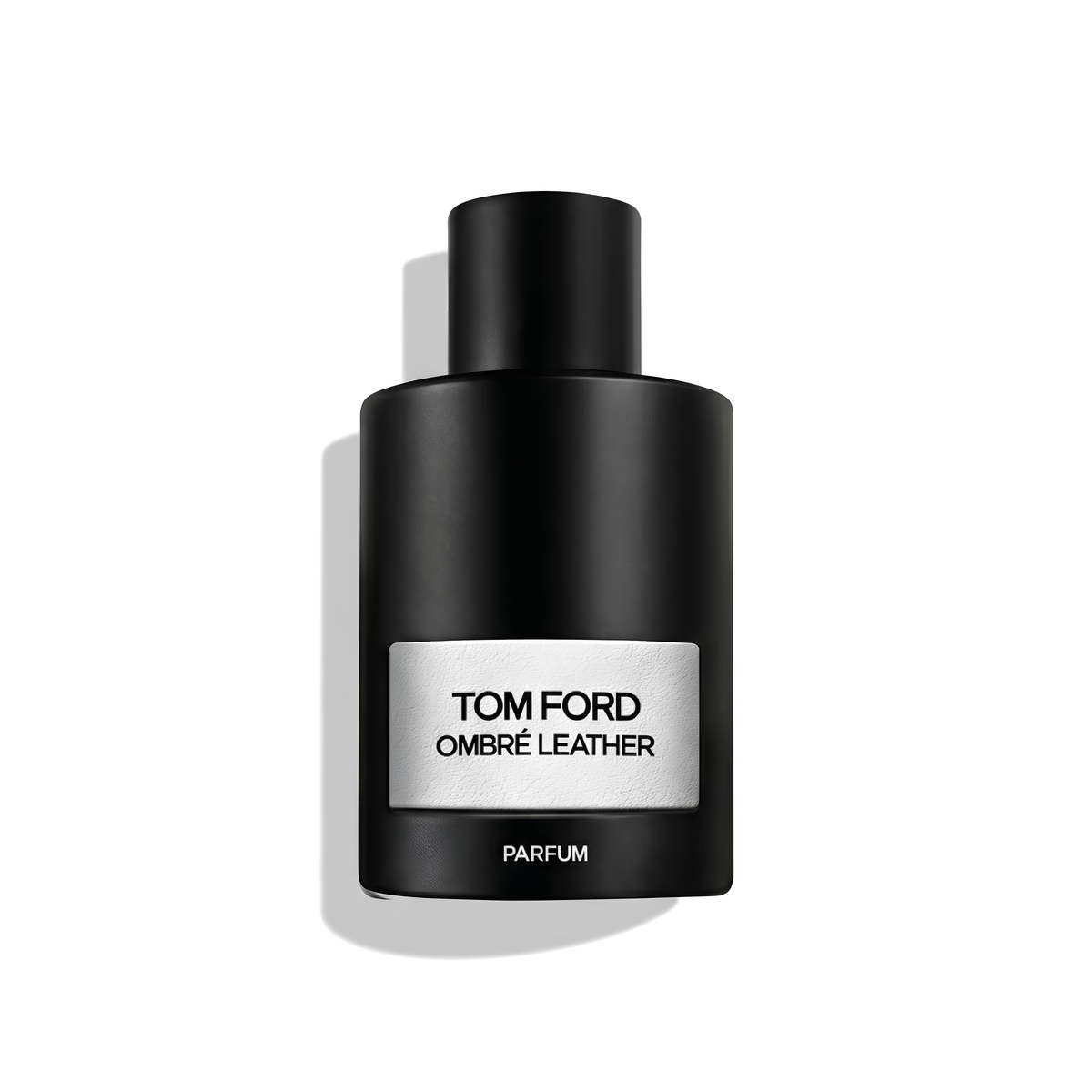 Bottle of Tom Ford Ombre Leather Parfum fragrance on a white background with soft shadow