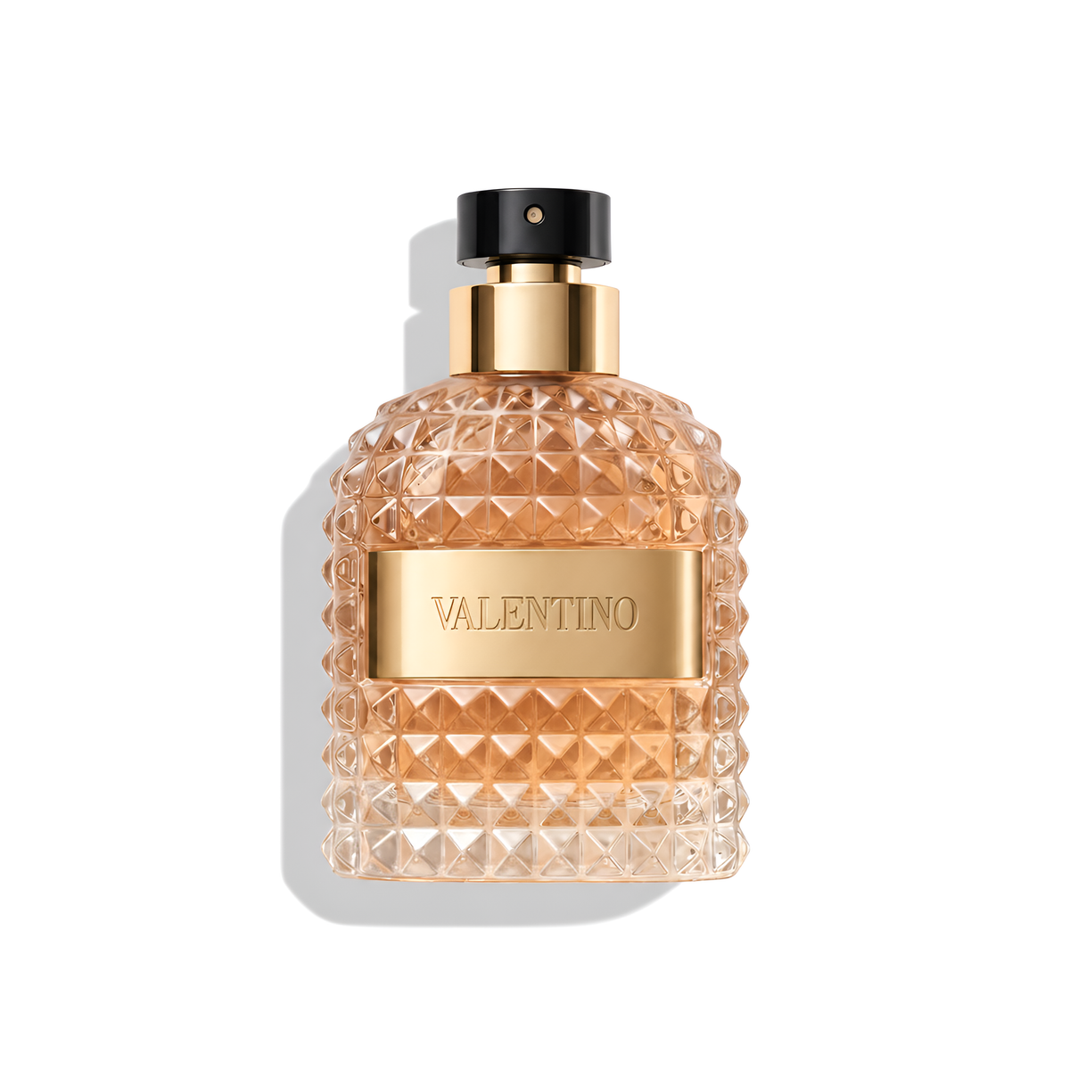 Bottle of Valentino Uomo EDT fragrance on a white background with soft shadow