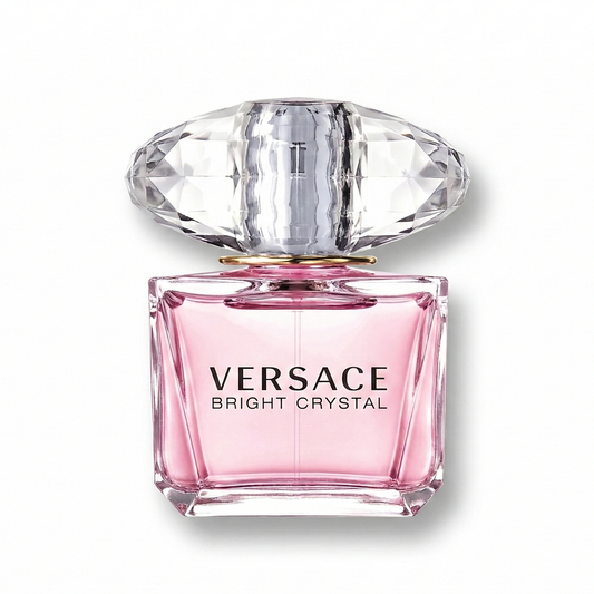 Bottle of Versace Bright Crystal EDT fragrance on a white background with soft shadow