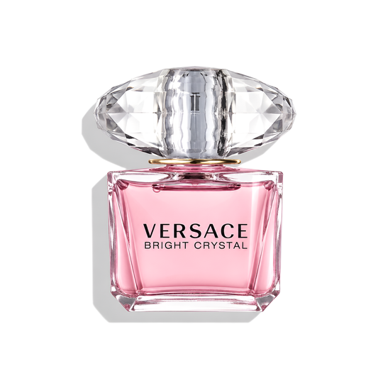 Bottle of Versace Bright Crystal EDT fragrance on a white background with soft shadow