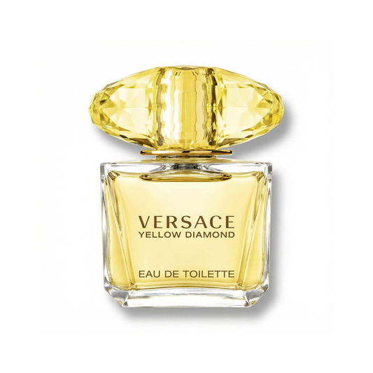 Bottle of Versace Yellow Diamond EDT fragrance on a white background with soft shadow