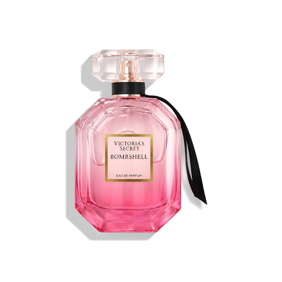 Bottle of Victoria's Secret Bombshell EDP fragrance on a white background with soft shadow