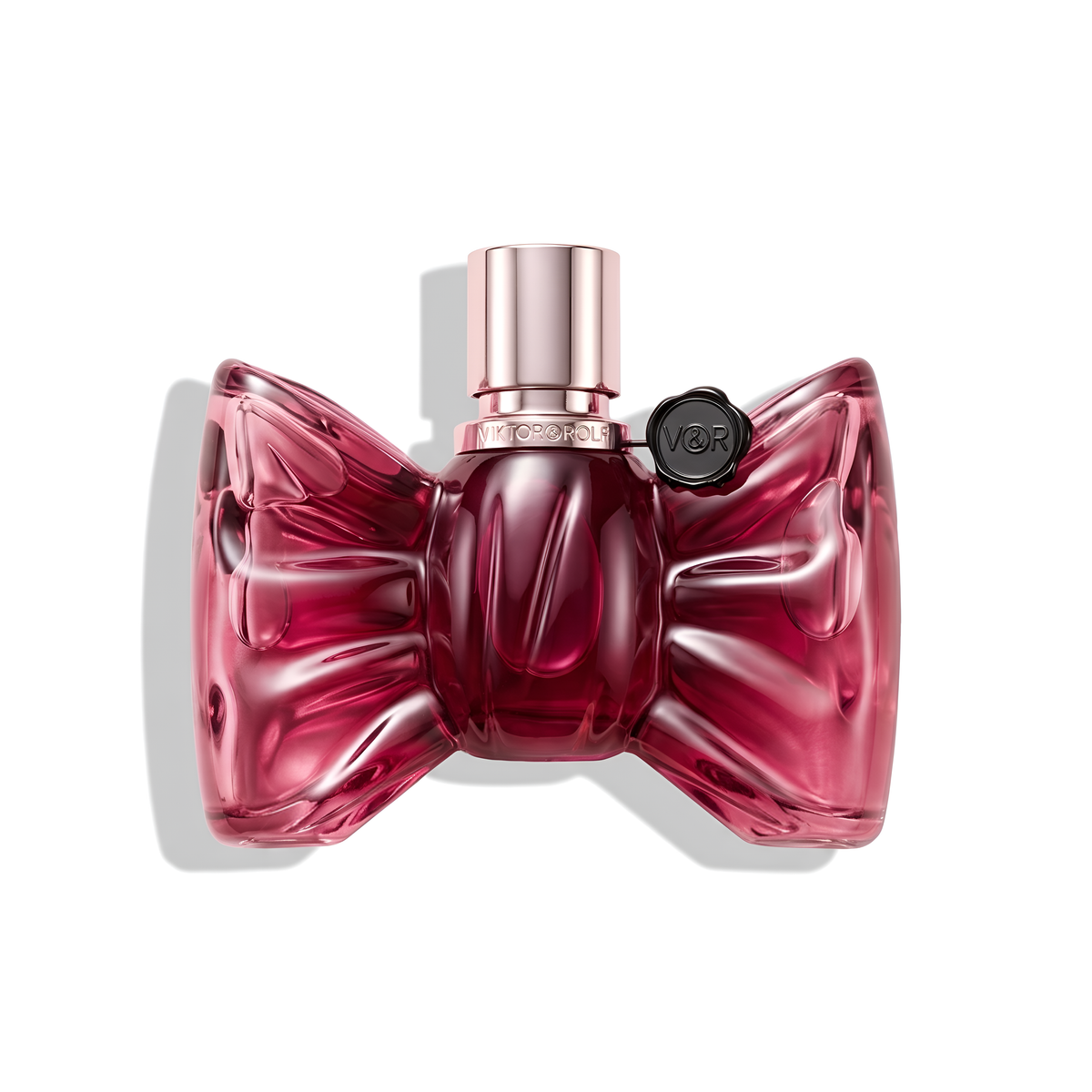 Bottle of Viktor&Rolf Flowerbomb Bonbon EDP fragrance on a white background with soft shadow