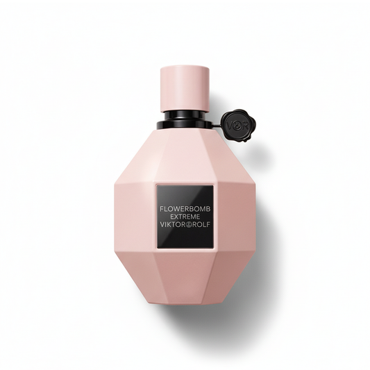 Bottle of Viktor&Rolf Flowerbomb Extreme EDP fragrance on a white background with soft shadow