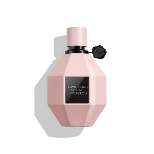 Bottle of Viktor&Rolf Flowerbomb Extreme EDP fragrance on a white background with soft shadow