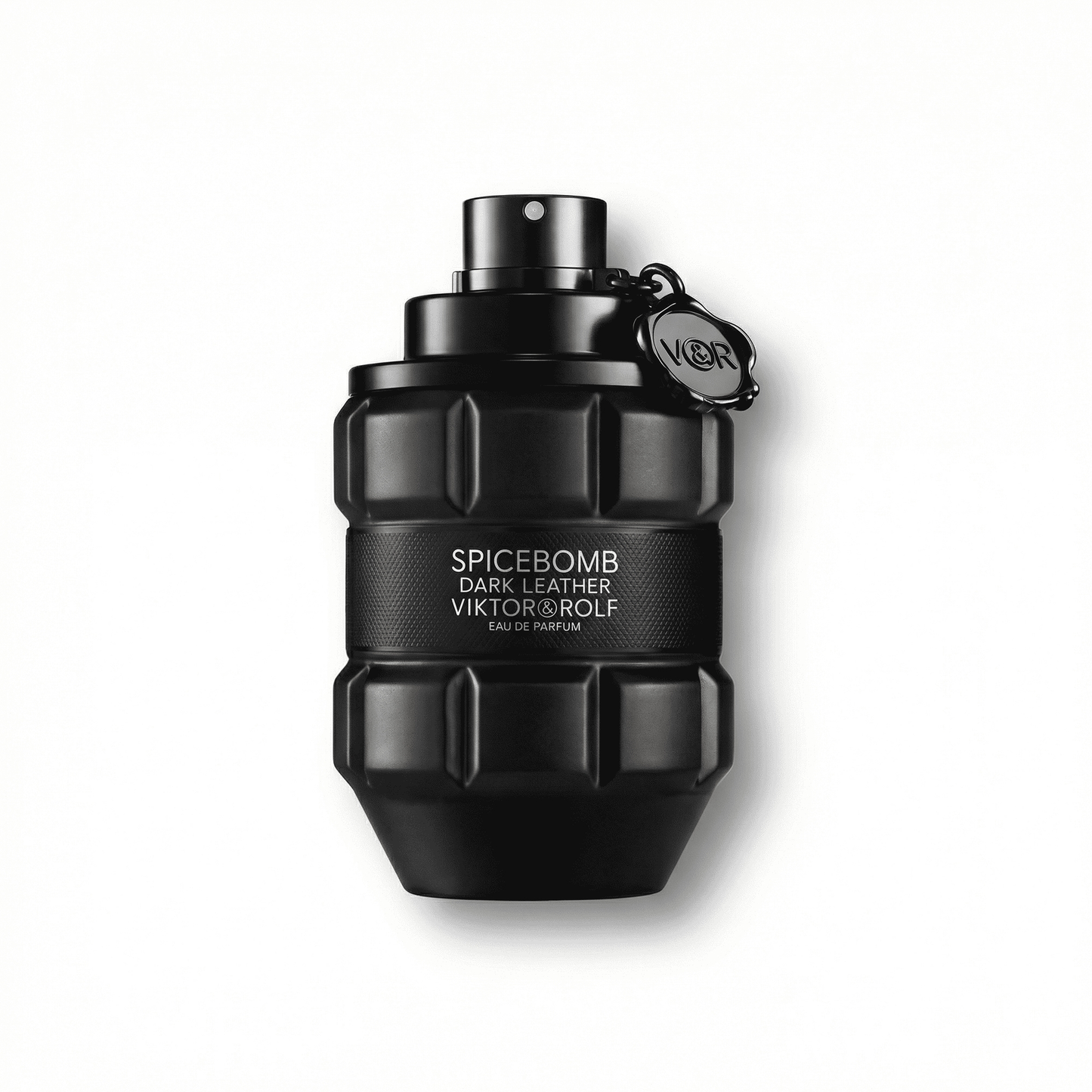 Bottle of Viktor&Rolf Spicebomb Dark Leather EDP fragrance on a white background with soft shadow