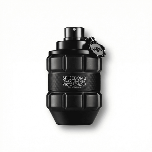 Bottle of Viktor&Rolf Spicebomb Dark Leather EDP fragrance on a white background with soft shadow