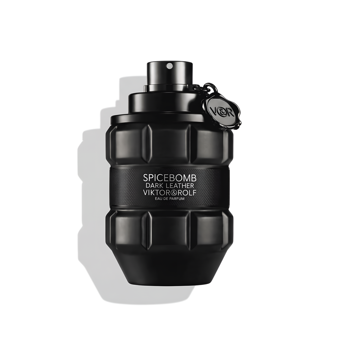 Bottle of Viktor&Rolf Spicebomb Dark Leather EDP fragrance on a white background with soft shadow