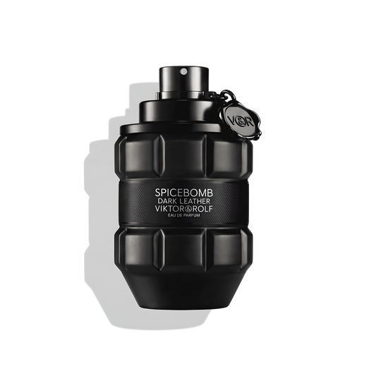 Bottle of Viktor&Rolf Spicebomb Dark Leather EDP fragrance on a white background with soft shadow