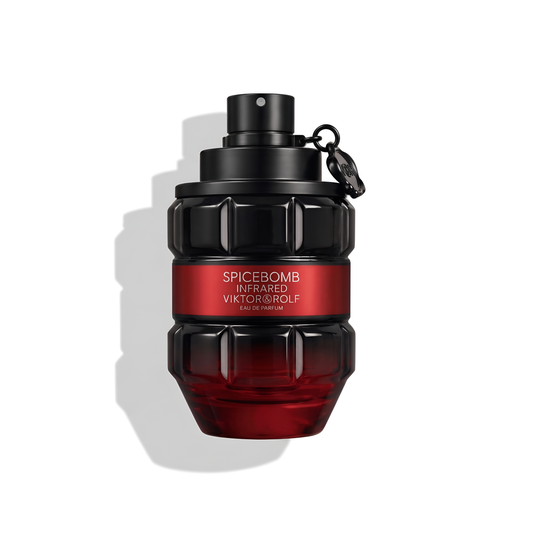 Bottle of Viktor&Rolf Spicebomb Infrared EDP fragrance on a white background with soft shadow